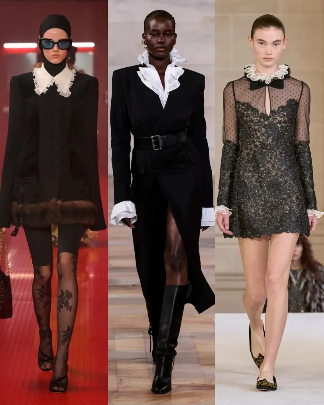 3 modelki – Kołnierz – Valentino — Ralph Lauren — Giambattista Valli