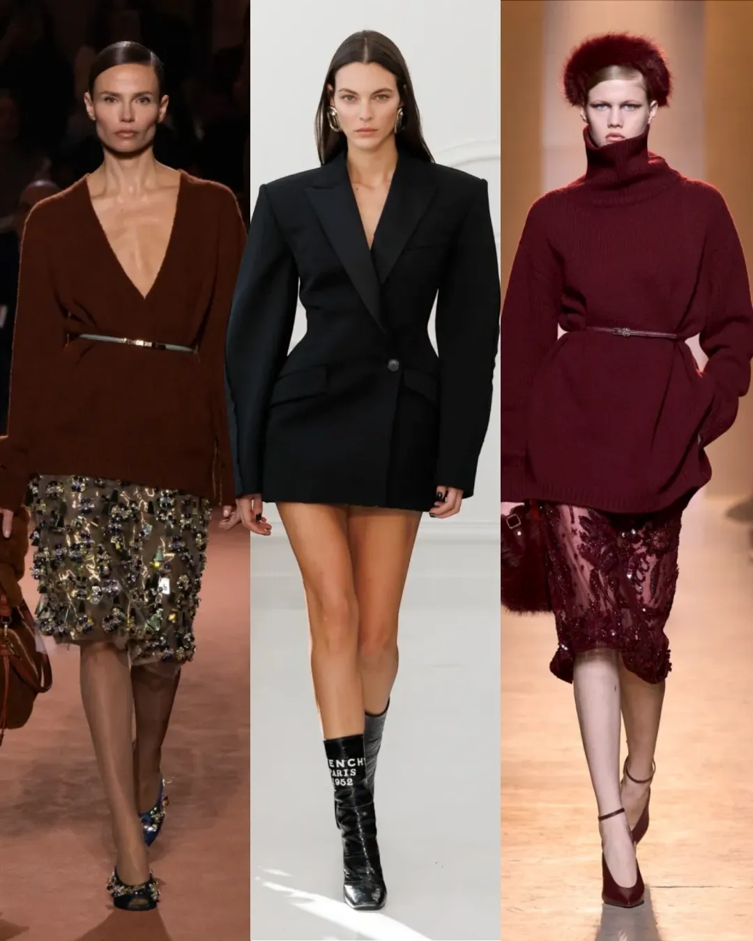 3 modelki – Podkreślona talia – Fendi — Givenchy — Elie Saab