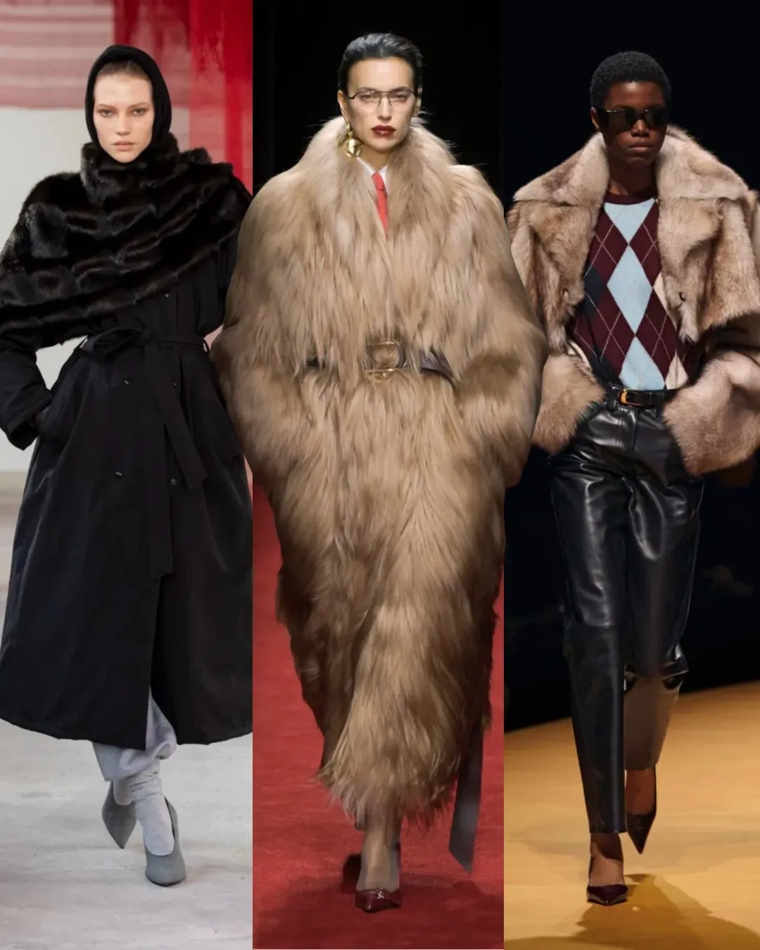 3 modelki – Futro – Magda Butrym — Ferrari — Khaite