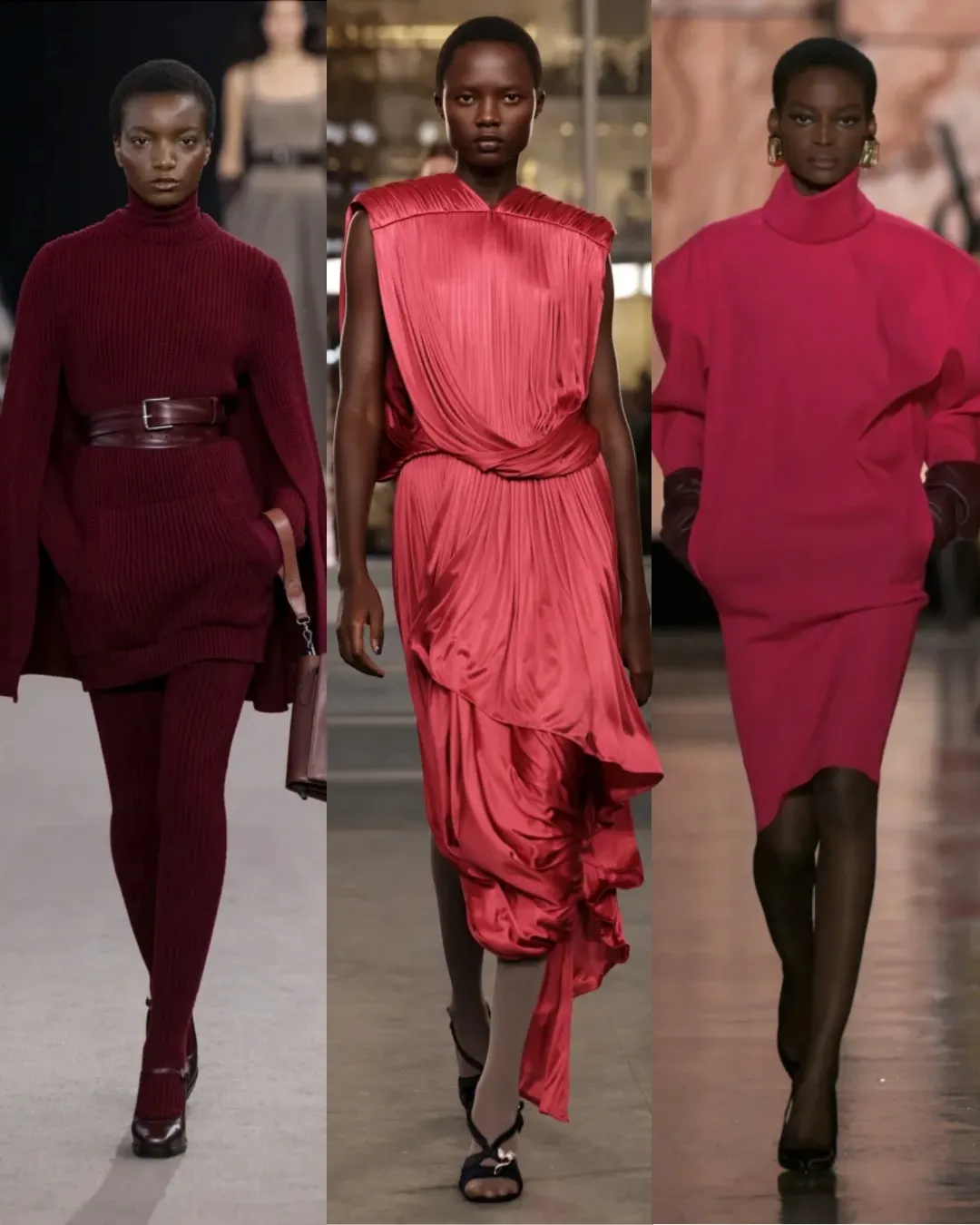 3 modelki – Odcienie wiśni – Max Mara — Tory Burch — Saint Laurent