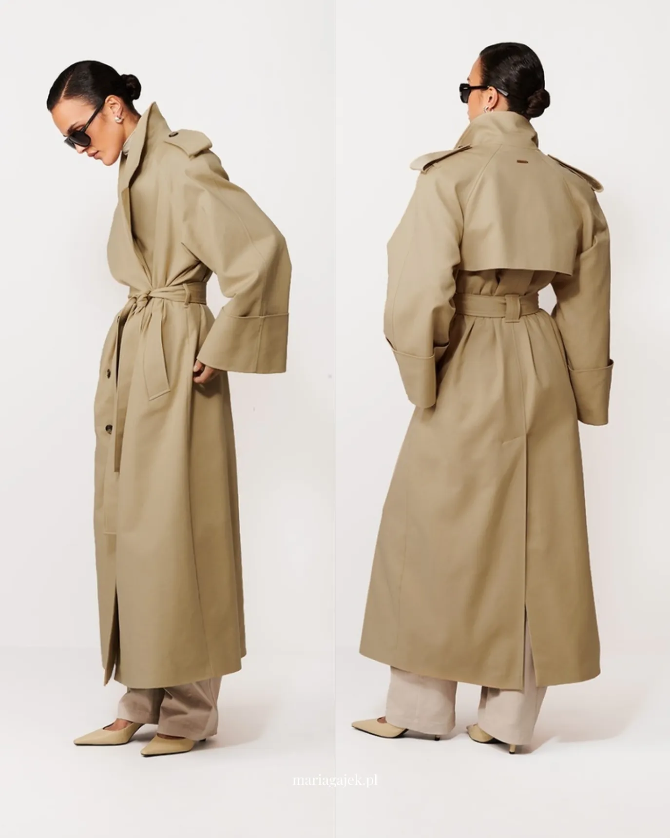 Le Mania klasyczny beżowy trencz damski