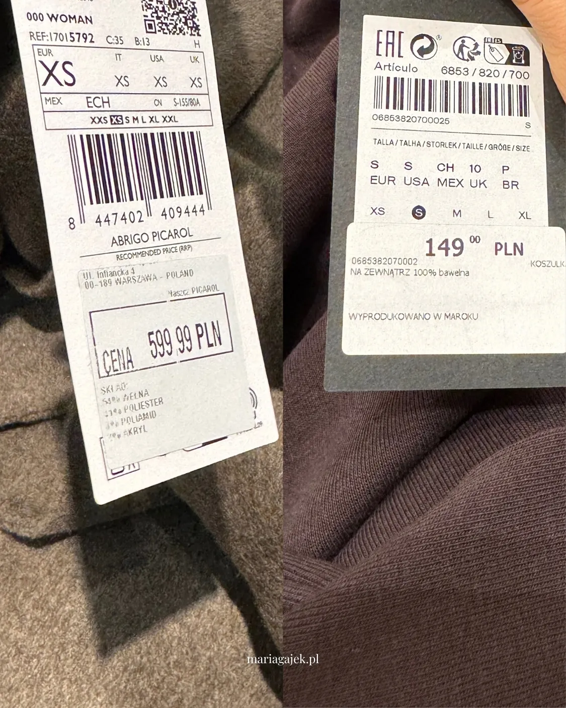 Skład opisany na papierowej metce.